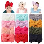 Cinaci 12 Pack Solid Stretchy Nylon Headbands with Big Bow Hair Accessories Wide Headwraps for Baby Girls Infants Toddlers Kids