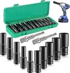 12 Pcs Deep Impact Socket Set, 8-24 MM Hex Long Socket Set 1/2 Inch Impact Wrench Socket Set Comes with Impact Driver Socket Extension Bar for Home Car Repair