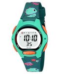 Uncle Owl Cute Dinosure Digital Kids Watch for 3-14 Year Old Boys and Girls, Sport Watch Multifunctional LED 30 M Waterproof Alarm Calendar Student Watch with Dark Green Printed Band Birthday Gifts