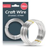 50m Silver Craft Wire for Crafting 0.7mm | 20 Gauge Metal Wire for Craft | Jewellery Wire, Modelling Wire for Clay Sculptures, Armature Wire for Sculpting Wire, Craft Wire for Sculpture, Crafting Wire