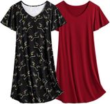 Ekouaer 2 Pack Nightgowns for Women Flare Short Sleeve Sleepshirt V Neck Sleepwear Pajama Dress Cat Print + Wine Red XL