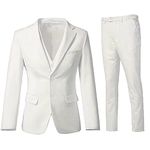 Holivyer Men's 3 Piece Slim Fit Suit Set, Two Button Blazer Solid Jacket Vest Pants Wedding Business Suit, Ivory, L