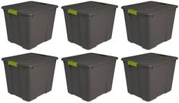 Sterilite 20 Gallon Stackable Plastic Storage Tote Container Bin with Latching Lid for Home and Garage Organization, Gray (6 Pack)