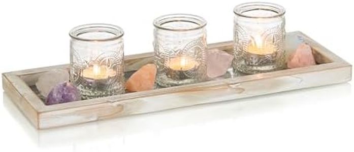 Hanobe Wood Decorative Serving Tray: Rustic White Coffee Table Centerpiece Decor Rectangle Candle Holder Farmhouse Long Wooden Trays with Galvanized for Kitchen Countertop