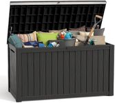 EasyUp 180 Gallon Outdoor Storage Box Waterproof, UV Resistant Resin Deck Box with Hydraulic Rod, Reinforced Stability for Patio, Garden, and Pool, Striped Black