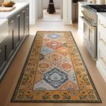 Phantoscope Hallway Runner Rug 2'x6' - Vintage Washable Non-Slip Kitchen Rug Runner with Rubber Backing, Ultra-Thin Moroccan Boho Carpet Runner for Entryway Laundry Bathroom, Tan Brown/Multi