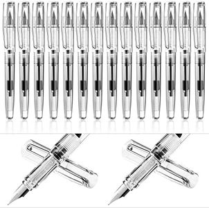 16 Pieces Fountain Pen Refillable Disposable Fountain Pens for Writing Fine Nib Signature Ink Pen Piston Filling Pen for Calligraphy Painting, Drawing, School, Scrapbook and Sketch(Clear Color)