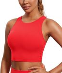 CRZ YOGA Butterluxe Womens Racerback High Neck Longline Sports Bra - Padded Workout Crop Tank Tops with Built in Shelf Bra Deep Red Medium