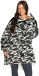 Bare Home Sherpa Fleece Wearable Blanket - Oversized Wearable Blanket Hoodie - Adult Size - Warm & Cozy - Soft Blanket - Comfortable Blanket Sweatshirt with Two Zipper Pockets (Adult, Camo - Grey)