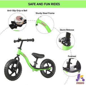 KRIDDO Toddler Balance Bike, Green – 18 Months to 4 Years, Footrest, Early Learning