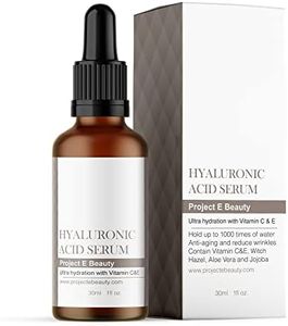 Project E Beauty Hyaluronic Acid Serum | Vitamin C & Vitamin E Plumping Oil-Free Glowing Complexion Anti-Aging Lifting Wrinkles Finelines Hydrating Moisturizing for Skin Care Facial & Eyes 30ml 1oz