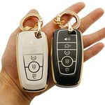 for Ford Key Fob Cover Soft TPU Key Fob Protector for Ford Fusion Edge F-150 Mustang Lincoln Explorer MKX MKC MKZ Smart Key Fob Case, Black White, F-Black White