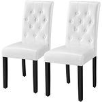 Yaheetech Dining Chairs Faux Leather Dining Chairs Set of 2 Kitchen Chairs with High Back and Solid Wooden Legs for Home, Dining Room and Kitchen, White