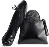 Black Foldable Ballet Flats for Women, Roll Up Flats with Zipper Pouch, US Size 7-8