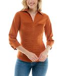 Zac & Rachel Women's 3/4 Cuff Sleeve Button Down Top with Ribbed Knit Inserts for a Comfortable Fit, Bombay Brown, XX-Large