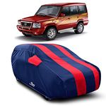 DREAM STORE - Water Resistant - dust Proof - car Body Cover for Tata Sumo car Cover - Water Resistant UV Proof - car Body Cover (Strips Red with Mirror Pockets)