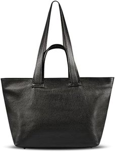 TAKEASY Italian Genuine Pebbled Leather Tote Bag for Women with Zipper & Straps | Large Work Laptop Shoulder Handbag Purse Satchel (Black)