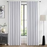 QJmydeco Off White Linen Blackout Curtains 90 Inches Long 2 Panel Set,Heat Blocking Insulated Drapes for 92 Inch Window Fabric Thick Boho Curtains for Bedroom Pleated with Hooks Back Tab