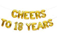 AR Giftzadda Cheers to 18 Foil Balloon Decorations Gold (16 inch) for Boys Men Women Girls Birthday Anniversary Decorations (Cheers to 18)