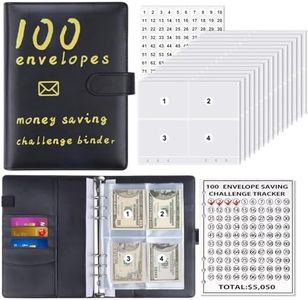 Vodolo 100 Envelopes Money Savings Challenges Book,Storage Budgeting Binder Budget Book Cash Saving Challenge Box kit with Pouches,Family Emergency Binder （Black）