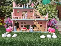 TinyMinyWorld Wooden Big Dollhouse Castel Large with Furniture playset Fully Loaded (Colour Castel) (Two Story Villa)