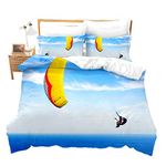 Loussiesd Parachute Duvet Cover Set Double for Teens 3D Print Extreme Sports Bedding Set Sports Theme Comforter Cover with 2 Pillowcases Ultra Soft Microfiber Zipper Unique Design 3 Pcs