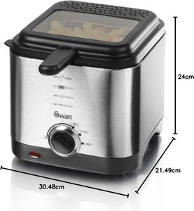Swan 1.5L Stainless Steel Deep Fryer – Viewing Window, Easy Clean, Silver