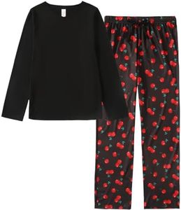 VENTELAN Womens Pajama Set Long Sleeve Pajamas Top and Pants V Neck 2 Piece Pjs Set Soft Sleepwear Loungewear,Black Cherry,S