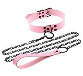 Abaigeal Gothic Leather Collars Adjustable PU Collar Leash Choker Punk Neck Choker Goth Necklace for Couples Cosplay Couple Jewelry for Women Girls Unisex Rock Night Club Chain Pendant Collar Pink