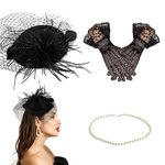 KARIDER 3 Pack Fascinators Hat for Women Tea Party, Kentucky Derby Hat for Women, Black Fascinator Hats Lace Gloves Necklace