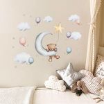 Tanlaby Bear Sleeping On The Moon Wall Stickers, Clouds Stars Balloons Wall Decals, DIY Vinyl Wall Sticker for Kids Baby Nursery Bedroom Playroom Living Room Kindergarten Wall Decor