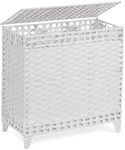 Laundry Hamper with 3 Removable Liner Bags; 132L Handwoven Rattan Laundry Basket with Lid & Heightened Feet; Clothes Hamper with Side Handles; Laundry Sorter with 3 Separate Sections (White)