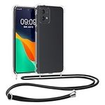 kwmobile Crossbody Case Compatible with Motorola Moto G84 5G Case - Clear TPU Phone Cover w/Lanyard Cord Strap - Black/Transparent