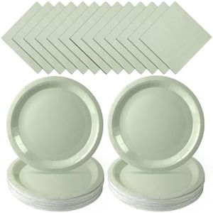 Sage Paper Plates Sage Green Paper Plates and Napkins Party Supplies Sage Green Disposable Plates for Bridal Shower,Baby Shower, Birthday,Serves 50 …