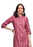 RAINA CREATION Women's Striped Pure Cotton Straight Mandarin Collar Kurta (Pink) (in, Alpha, XL, Regular, Pink)