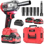 XIAZIR Cordless Impact Wrench 1200 Nm, 1/2 inch Impact Gun, 21V 4.0Ah×2 Batteries & Fast Charger, 3-Speed Control with LED Light, Includes 5 Sockets + Extension Bar + Carry Case