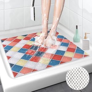 Square Shower Mat Non Slip: 60x60 cm Shower Mats with Drain Holes - Soft PVC Loofah Bathtub Mat for Kids and Elderly - Quick Drying Bath Matt for Shower Stall