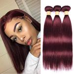 16 18 20, Purplish Red(#99J) : Wome Hair Color 99J# Red Straight Hair Weaves 100% Human Hair 3 Bundles Peruvian Pure Color Silky Straight Hair Wefts(99J# 16"18"20")