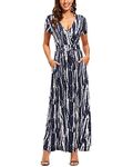 OUGES Womens Summer Casual V Neck Short Sleeve Floral Pattern Wrap Maxi Long Dress with Pockets(Floral-16,3XL)