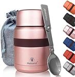 Mebanix Food Flask for Hot Food | Soup 450ml Stainless Steel Double Walled Vacuum Insulated Leakproof Jar with folding Spoon | BPA Free | 6 hrs hot 10 hrs cold | For Adults and Kids. Pink