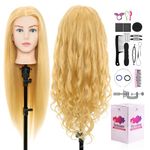 26" Hairdressing head,60% Real hair Mannequin Cosmetology Traingning Practice Hairdresser Doll Head for Hair Styling with table clamp,Hairdressing Tools Accessories Set(Bleach Blonde)