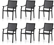 PHI VILLA Stackable Wrought Iron Patio Dining Chairs - Set of 6 Black Outdoor Chair Bistro Metal Chairs, Support 300 LBS