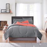 BrylaneHome BH Studio Two-Tone Fully Reversible Polyester Plush Bedding Comforter - King, Dark Gray Coral