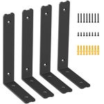 Holmorisent Heavy Duty Shelf Bracket L Shelf Brackets 10 inch, L Bracket Holds 200lbs Made of Super-Hard Special Steel, Black Shelf Brackets with Hardware 4 Pack (10” x 6”)