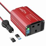 BGFOX 300W Car Power Inverter DC 12V to 240V / 230V AC Modified Sine Wave Voltage Converter with Dual USB Ports and UK Socket for Charge Your Laptop, iPhone, iPad, Tablet, Aluminium Case - Red