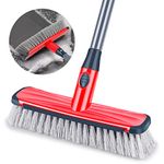 Push Broom Floor Brush Scrubbing Brush Deck Brush Yard Brush Long Handle Adjustable, 2 in 1 Scrape and Brush Stiff Bristle Cleaning Brush for Bathroom Kitchen Tub Patio Tile Grout