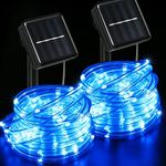 2 Pack Solar Rope Lights Outdoor Waterproof LED, Each 33ft 100 LED Rope Lights for Outside 8 Modes PVC Tube Solar Fairy String Lights for Trampoline Camping Party Fence Walkway Christmas(Blue)