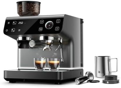 WMF Espresso Pro Siebträgermaschine, halbautomatische Espressomaschine mit Mahlwerk, 15 bar Druck, integrierte Waage, Doppel-Thermoblock Technologie, schnelles Erhitzen, Steingrau