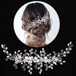 Bride Hair Accessories Wedding Hair Vines, Crystal Headpieces Flower Headband Bridal Hair Pieces, Pearl Hair Accessories for Women and Girls Hair Styling Accessories (Silver)