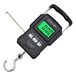 CAMRY Digital Luggage Scale Hanging Scale Fishing Scale with Measuring Tape Ruler Portable Scale with Hook for Travel Suitcase,165lb/75kg with Green Backlit LCD Screen